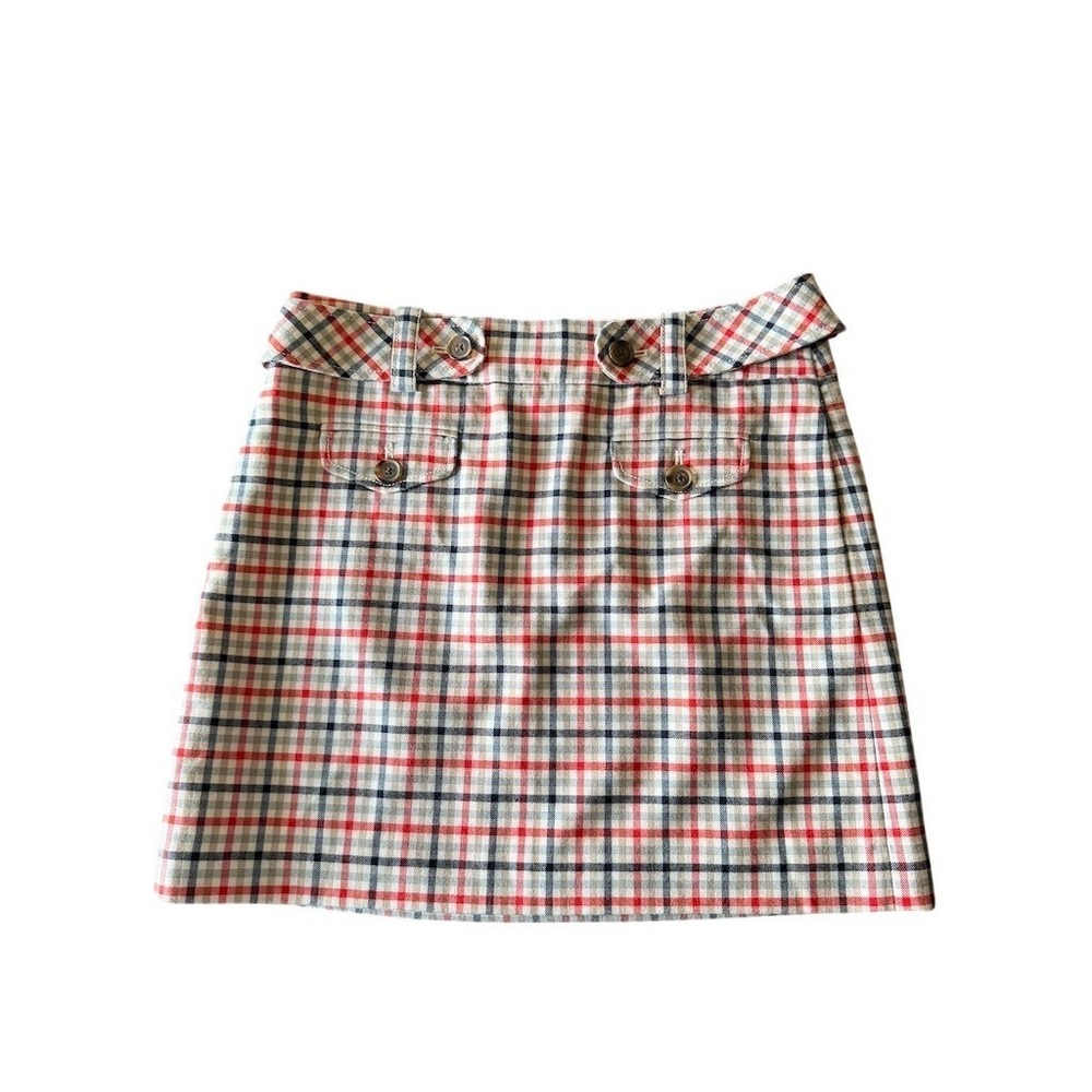 J. Crew Skirt Womens 6 Red Navy Cream Plaid Mini Preppy Workwear wool patriotic - Picture 9 of 9